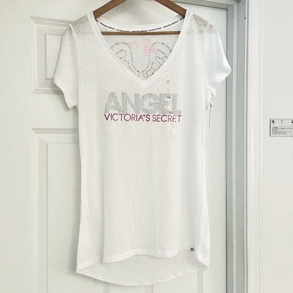 Victoria's Secret Classic Angel Wings Collection V-Neck Slub Tee Shirt - NWT - Picture 2 of 6
